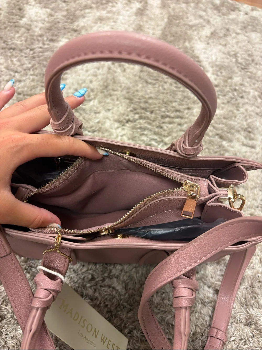 Madison West Rose Pink Structured Satchel with Detachable Strap
